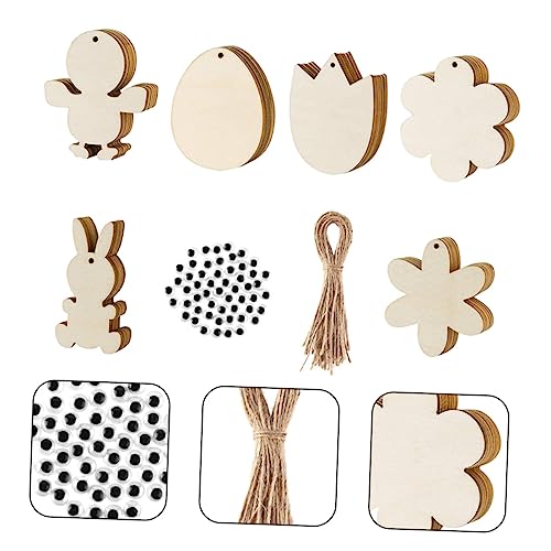 SEWOART 1 Set Easter Wood Chips Unfinished Wooden Pieces DIY Wood Chip Easter Egg Wooden Cutout Bunny Decorations Rabbit Decorations for The Home SEWOART