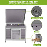 Outdoor Feral Cat House Weatherproof, Small Wooden Rabbit Hutch Bunny Cage Indoor-PVC Door Flaps GUTINNEEN