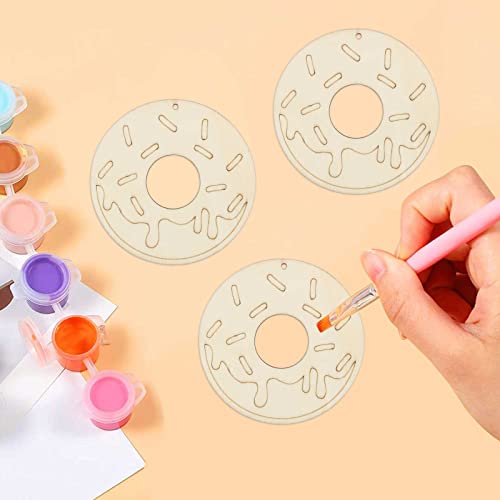 20pcs Doughnuts Shape Unfinished Wood Cutouts DIY Crafts Donuts Wooden Ornaments for Wedding Birthday Baby Shower Party Decoration JANOU
