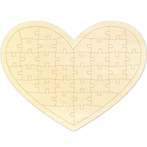 Blank Puzzle Heart Shape with 40 Pieces, Blank Heart Wooden Jigsaw Puzzle with Puzzle Tray for Crafts & DIY, Custom Puzzle 11.2x8.4 Inches 1 Pack