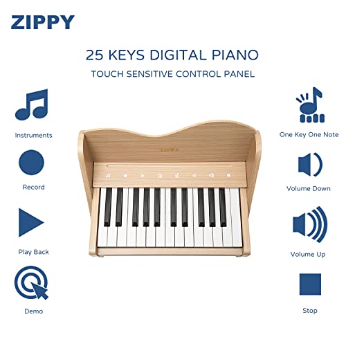 ZIPPY Kids Piano Keyboard, 25 Keys Digital Piano for Kids, Touch Sensitive Control Panel, Built-in Songs, Volume Adjustable, Mini Music Educational - WoodArtSupply