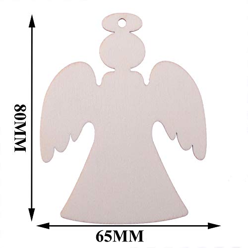 Pack of 50 Wooden Crafts to Paint 3 inch Christmas Tree Hanging Ornaments Unfinished Wood Cutouts Christmas Decoration DIY Crafts (Wooden Angel - WoodArtSupply