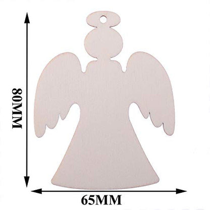 Pack of 50 Wooden Crafts to Paint 3 inch Christmas Tree Hanging Ornaments Unfinished Wood Cutouts Christmas Decoration DIY Crafts (Wooden Angel