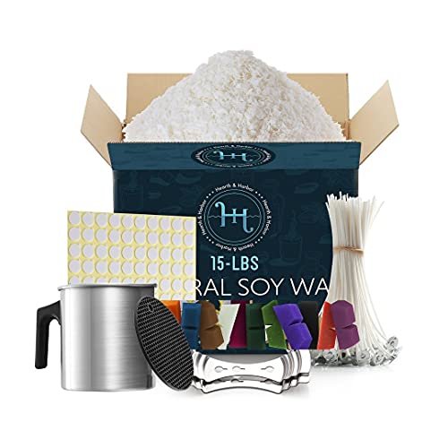 Hearth & Harbor DIY Candle Making Kit for Adults and Kids, Candle Making Supplies, 15Lbs. Soy Candle Wax Flakes, Soy Candle Kit Making, Premium - WoodArtSupply