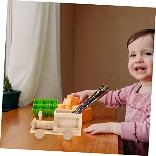 Yardenfun 2pcs Diy Train Pen Holder Unfinished Wooden Toys Mini Unfinished Wooden Train Blank Wood Car Tiny Wooden Storage Basket Unfinished Blank Yardenfun
