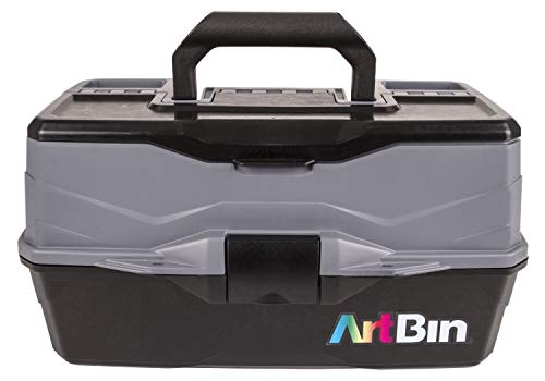 ArtBin 6893AG 3-Tray Art Supply Box, Portable Art & Craft Organizer with Lift-Up Trays, [1] Plastic Storage Case, Gray/Black