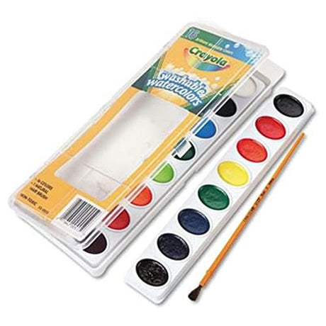 Crayola Washable Children's Art Supplies Assorted Watercolor Paint Color Set with Convenient Kid's Paintbrush Included, 16 Count Crayola