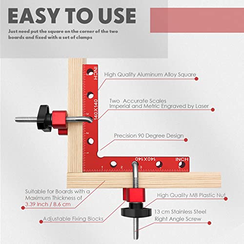 Relitec R Clamping Square, 90 Degree Corner Clamp, Right Angle Clamp For Woodworking, Included 2 Aluminum Alloy Positioning Squares (14cm/5.5")+ 4 - WoodArtSupply