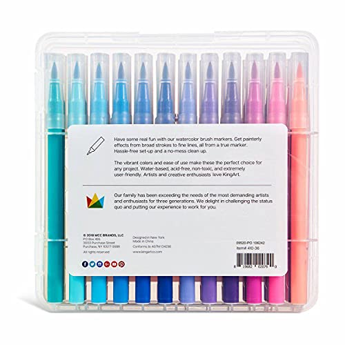 KINGART Watercolor Brush Markers, 36 Piece, Multicolor, 410-36 KINGART