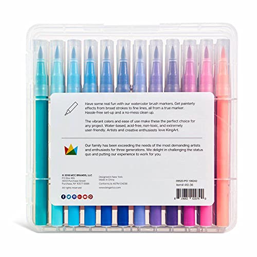 KINGART Watercolor Brush Markers, 36 Piece, Multicolor, 410-36 - WoodArtSupply