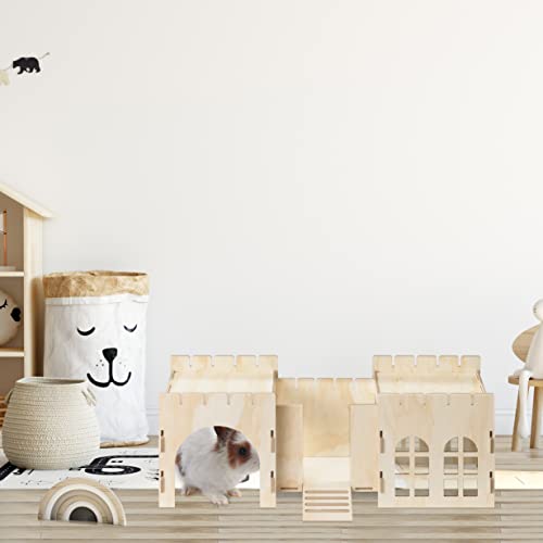 Navaris Rabbit Castle - Wooden Hideaway Playhouse for Pet Bunny - MDF & Pine Wood Rabbit Toy House - Bunny Hideout Fort - 27.2" x 9.4" x 10" Navaris