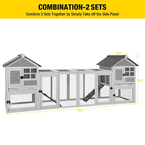 Aivituvin 51.6''L Rabbit Hutch Outdoor Chicken Coop Indoor Bunny Cage with Run,Guinea Pig House Pull Out Upper Tray (51.6" L x 25.2" W x 36.2" H,