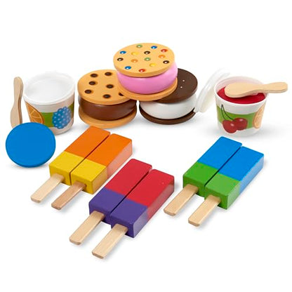 Melissa & Doug Wooden Frozen Treats Ice Cream Play Set (24 pcs) - Play Food and Accessories