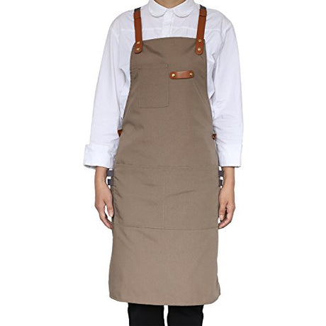 NEOVIVA Canvas Tool Apron for Men and Women with Pockets, Adjustable Heavy Duty Cross Back Work Apron for Shop BBQ Woodworking NEOVIVA