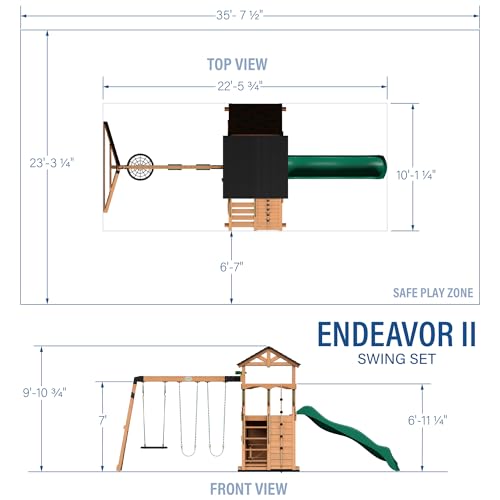 Backyard Discovery Endeavor II All Cedar Wood Swing Set Playset for Backyard with Wave Slide Climbing Wall with Rope Picnic Table Double Wide Rock - WoodArtSupply