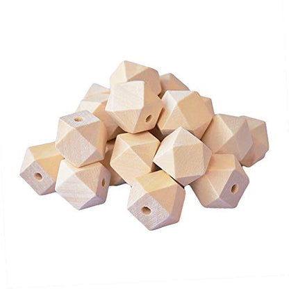 50pcs 20mm Wooden Beads Polygon Unpainted Spacer Beads Natural Color Beads Findings for DIY Handmade Craft Earring Necklaces Bracelets Jewelry Craft - WoodArtSupply