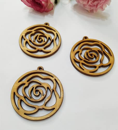 30pcs of Rose Natural Wood Earrings Blanks, DIY Flower Wood Jewelry, DIY Unfinished Laser Cut Wood Jewelry (2'') XIAOYUE