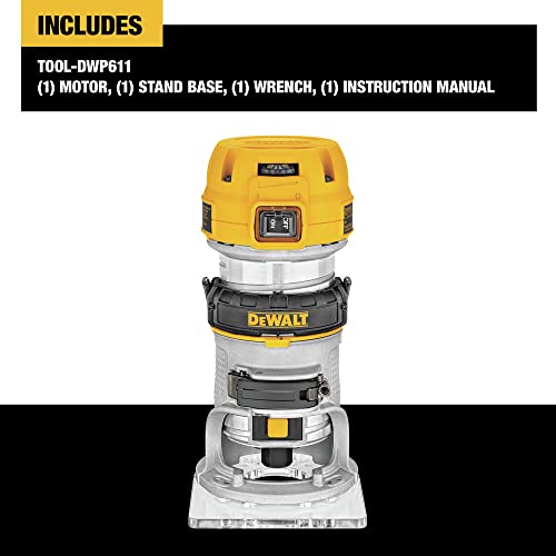 DEWALT Router, Fixed Base, 1-1/4 HP, 11-Amp, Variable Speed Trigger, Corded (DWP611),Yellow