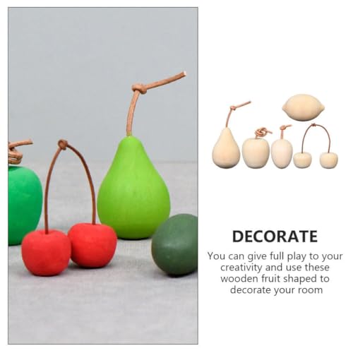 TEHAUX Unfinished Wood Fruit 5pcs Unpainted Mini Wood Pear Apple Lemon Cherry Kiwi Art Crafts 3D Blank Fruits DIY Fruit Figurines for Painting Wood TEHAUX
