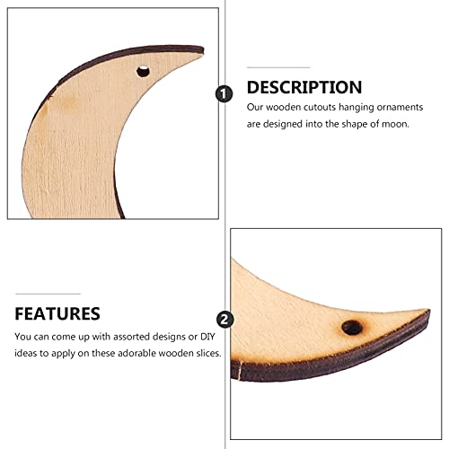 Sewroro 20pcs Moon Wood DIY Crafts Cutouts Moon Shaped Unfinished Wood Slices Hanging Embellishments Wooden Moon (Size 2) Sewroro