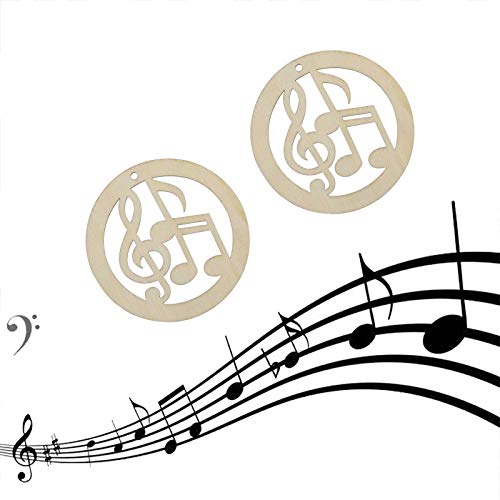 20pcs Music Note Wood DIY Crafts Cutouts Wooden Round Musical Note Shaped Hanging Ornaments for Musical Theme Christmas Tree Cutout Holiday Wood Creaides