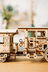 Wood Trick Wooden Toy Train Set with Railway - 34x7″ - Locomotive Train Toy Mechanical Model Kit - 3D Wooden Puzzles for Adults and Kids to Build - Wood Trick