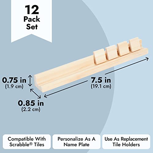 Bright Creations 12 Pack Wooden Rack for Letter Tiles, Compatible with Scrabble Tiles, Replacement Game Tray Pieces, and Wooden Tile Holders for - WoodArtSupply