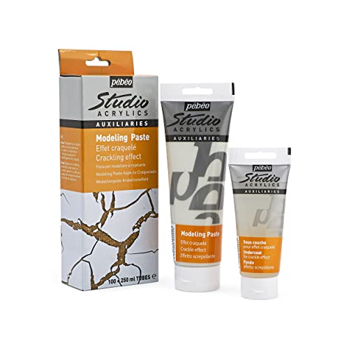 Pebeo Phase Kit-2 Tubes 100 ml + 250 ml Studio Acrylics Modelling Paste Crackled Effect White, Small Pebeo
