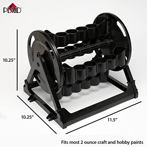 Plaid Rotational Organizer Storage Container That Stores 24 Standard 2 fl oz Bottles of Acrylic Paint for DIY Arts and Crafts, 31100, Black Plaid