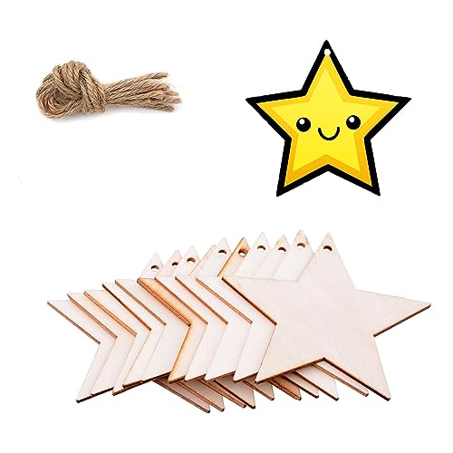 50pcs Wooden Ornaments Unfinished with Hole Wooden DIY Christmas Ornaments Hanging Decorations DIY Crafts Holiday Supplies (Wooden Star Cutouts) Nfyxcaz