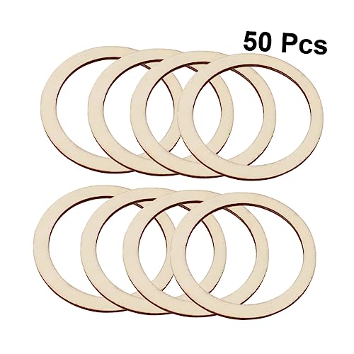 SEWACC 50pcs Natural Wood Frame Wood Decor Rustic Decor Bamboo Hoops for Crafts Flat Wreath Form Wooden Circles DIY Craft Decor Ring Dreamcatcher SEWACC