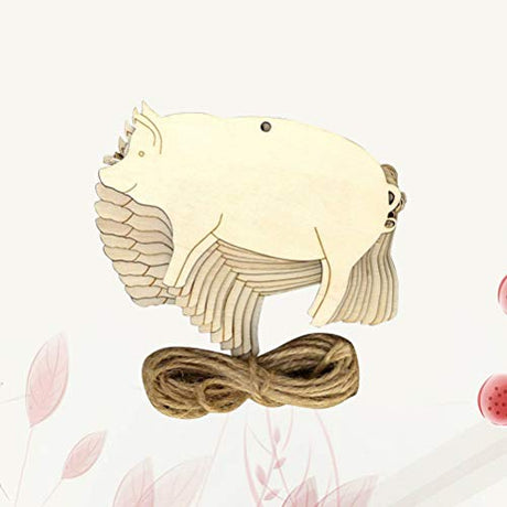 Amosfun 10pcs Pig Shape Wood Pig Wooden Cutout Shape Blank Wood Gift Tags Blank Wooden Hang Label Tags Unfinished Wood Tags for Wine Wood Name Tags, Amosfun
