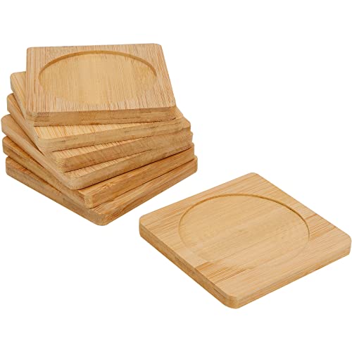 SHEUTSAN 60 PCS 3.7 Inches Natural Bamboo Coasters, Square Bamboo Wood Coasters, Square Bamboo Tray Saucer for Drinks, Crafts, Succulents SHEUTSAN