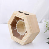 EXCEART Wood Jewelry Storage Box with Hinged Lid Window DIY Hexagon Jewelry Display Case Desktop Compartment Sundries Organizer Unfinished Holder Box EXCEART