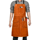 Leather Welding Work Apron,Woodworking Shop Apron,Heat Resistant & Flame Resistant Bib Apron, Flame Retardant Heavy Duty BBQ Apron, Adjustable Fit LeaSeek