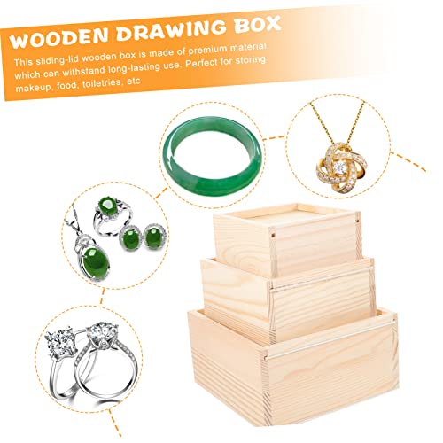 SEWACC 3pcs Box Wooden Drawer Miniture Decoration Woodsy Decor Retro Decor Rustic Case Wooden Unfinished Jewelry Organizer for Drawer Unfinished Wood SEWACC