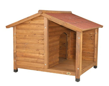 TRIXIE natura Lodge Dog House, Covered Porch, Hinged Roof, Adjustable Legs, Brown, Small - WoodArtSupply