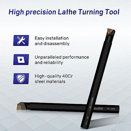JOOGTO Indexable Lathe Turning Tool 21Pcs Kit 1/2'' 12mm Shank 7 Pcs Metal Lathe Tool Holder Set for Turning Grooving Threading Boring with 14 Pcs Joogto