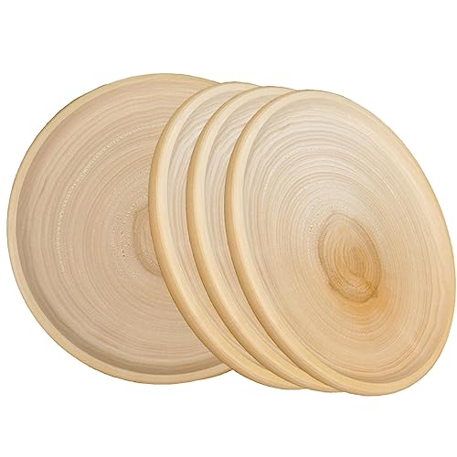 Set of 4 Wooden Craft Plates - DIY Handmade Home Decor - Wood Painting Kit, Unfinished Wood Dishes for Crafting - Wood Craft Plates - Unfinished Wood