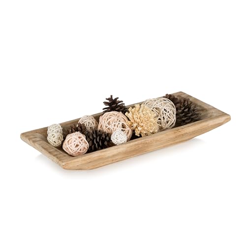 Hanobe Decorative Wood Dough Bowl: Long Wooden Centerpiece Table Decorations Natural Candle Holder Tray Decor Rustic Unfinished Trough Centerpieces