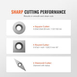 VEVOR Wood Lathe Chisel Set, 3 PCS Woodworking Turning Tools, Includes Square, Round, Diamond Carbide Blades, 7.87" Comfortable Grip Handles, Wood VEVOR