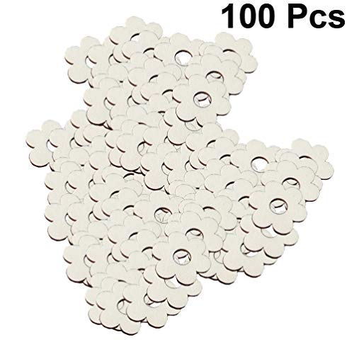 Happyyami 100pcs Flower Wood Cutouts Plum Blossom Wood Shapes Pieces Wood Discs Slices for DIY Craft Wedding Birthday Party Favors Centerpieces Happyyami