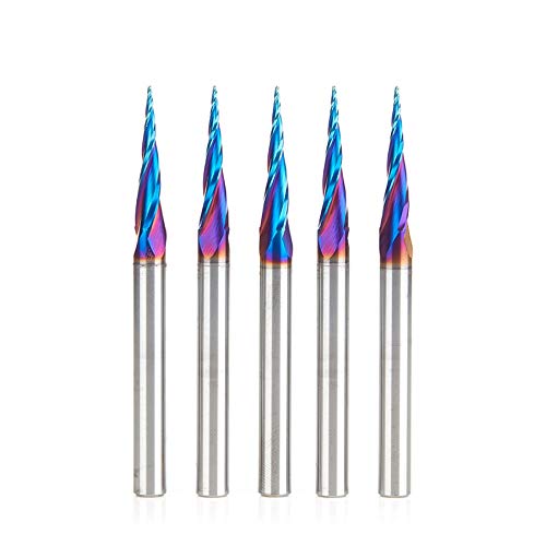 Amana Tool 46280-K-5 5-Pc CNC Solid Carbide Spektra Extreme Tool Life Coated Tapered Spiral 2D/3D Carving 1/32 Dia x 1/4 Inch SHK Router Bit Pack Amana Tool