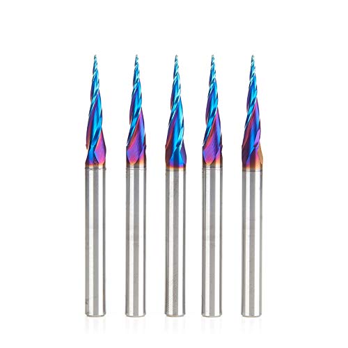 Amana Tool 46280-K-5 5-Pc CNC Solid Carbide Spektra Extreme Tool Life Coated Tapered Spiral 2D/3D Carving 1/32 Dia x 1/4 Inch SHK Router Bit Pack - WoodArtSupply