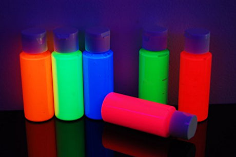 DirectGlow 2oz UV Blacklight Reactive Fluorescent Acrylic Paints (6 Color Neon Assortment) DIRECTGLOW LLC