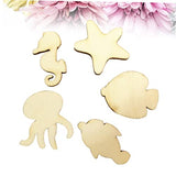 NOLITOY 50pcs Pieces Unfinished Wood Beach Wood Cutouts Ocean Animals Shapes Seahorse Cutout Shapes Wooden Sea Life Slices Mini Scrapbook Wooden NOLITOY