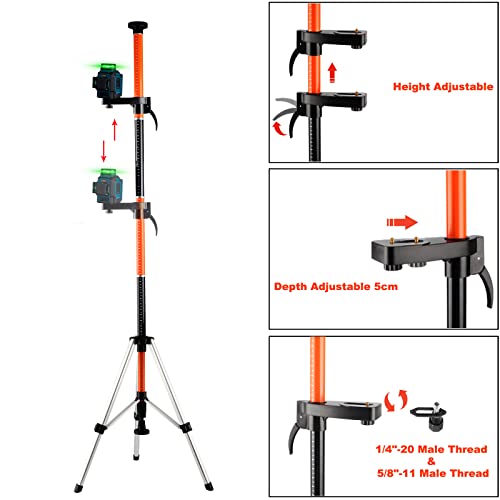 KEZERS Laser Level Pole with Tripod,12Ft./3.7M Telescoping Pole for Laser Levels,1/4”-20 Laser Mount for Rotary and Line Laser Level,Adjustable Pole - WoodArtSupply