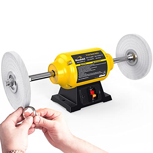 Woodskil Bench Buffer Polisher 4.8A 8-Inch Polishing Machine 3600rpm with 2 pcs-Fiber Wheels for Buffing Metal, Jewelry, Wood, Jade, and Plastic