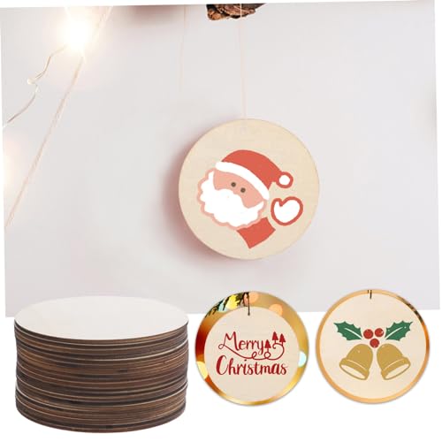 Tofficu 20pcs DIY Graffiti Wood Chips Christmas Decor Wooden Plate Decoupage Paper Round Cutout Tiles Unfinished Wood Circles Unfinished Wooden Board Tofficu