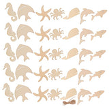 TEHAUX 70pcs Marine Animal Wood Chips Under The Octopus Cutouts Unfinished Wooden Slices Wood Sea Animals Cutouts Ocean Party Favor Unfinished Wooden TEHAUX